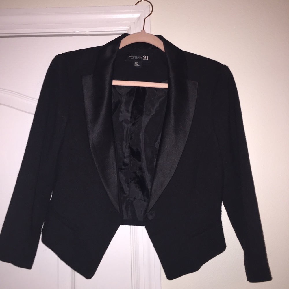 Black Blazer with Silky Collar Detail